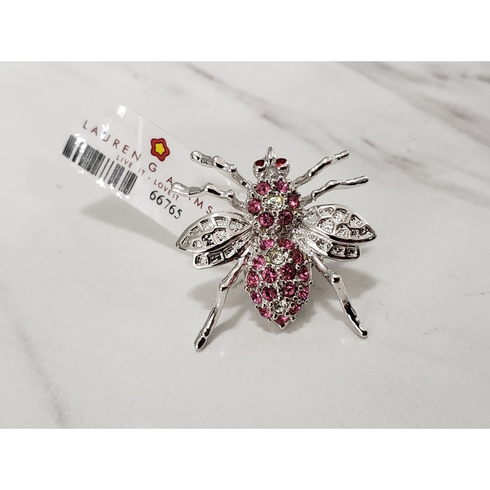 NEW Lady Bug Brooch Pin PINK Crystal Accents By Lauren G Adams BUG entomologisT